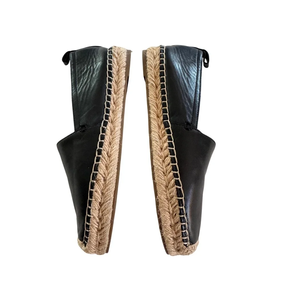 Sam Edelman Lynn Leather Espadrilles Black Slip On Flats Resort Coastal 8.5